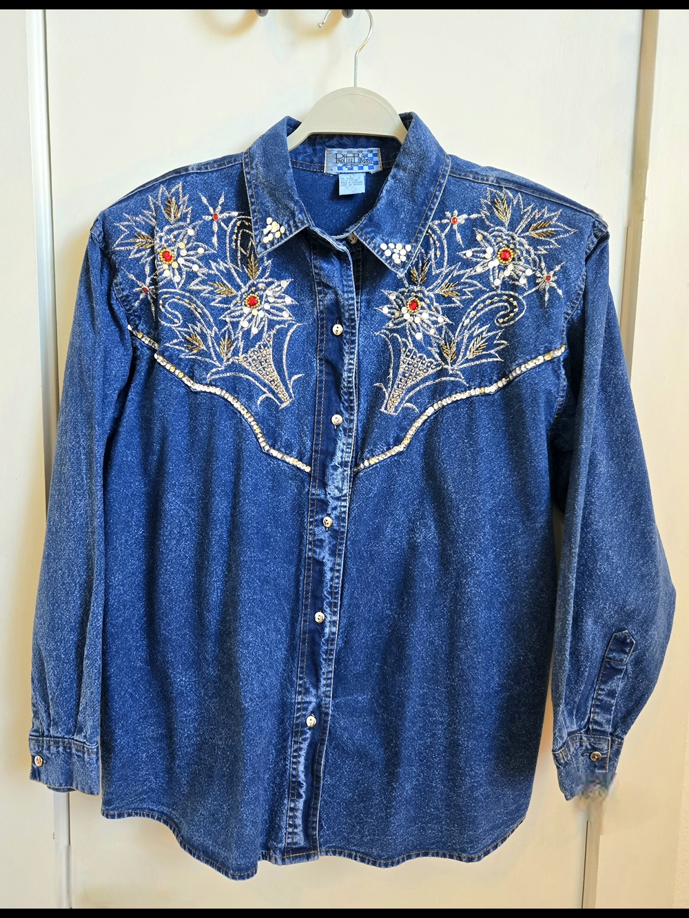 Vintage Western-Inspired Sequin Denim Top